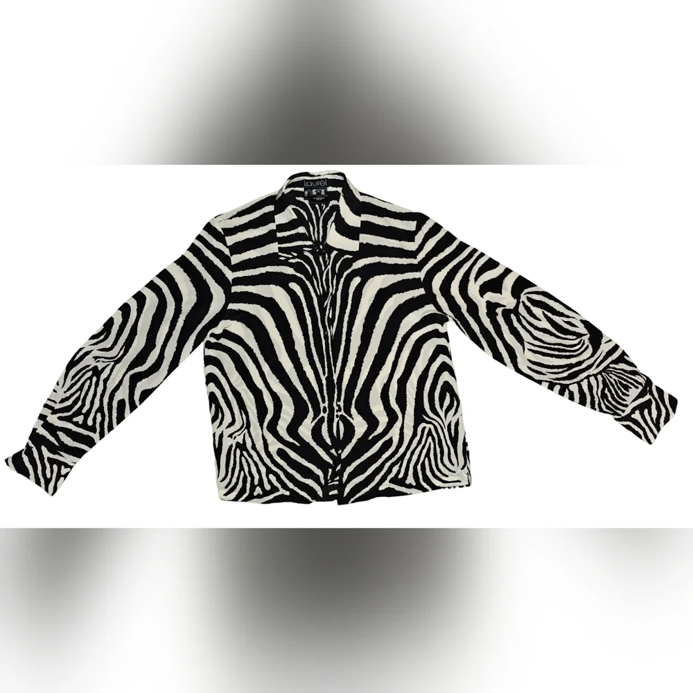 Laurel Silk Zebra Print Blouse Vintage Y2K Black Ivory Button Front EU 34 - Picture 11 of 15